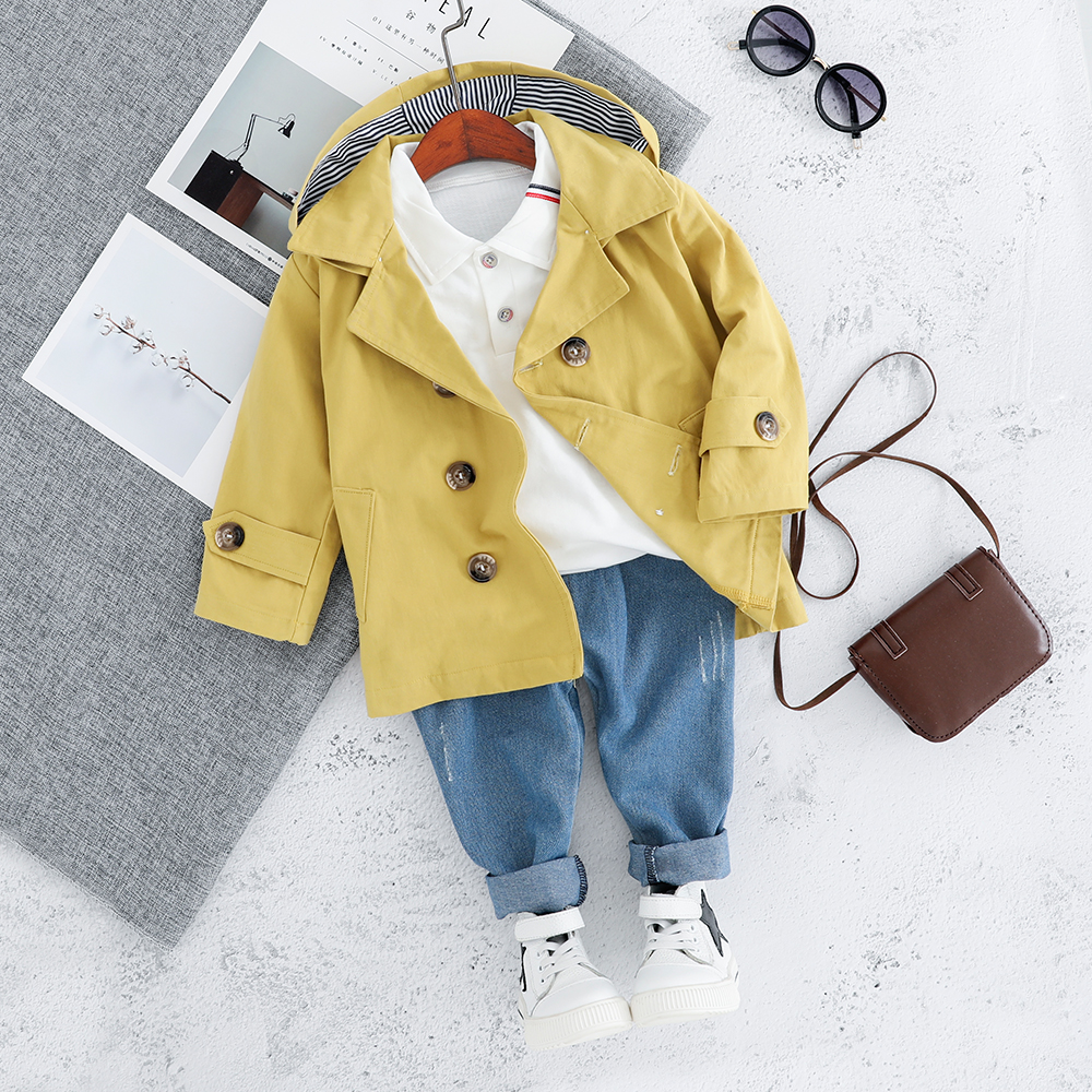 

3-piece Baby / Toddler Trendy Solid Windbreaker and Tee with Jeans Set