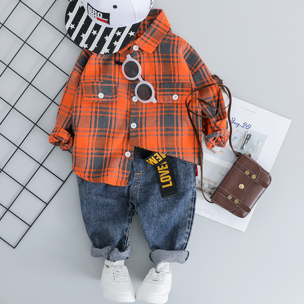 

Baby / Toddler Trendy Plaid Long-sleeve Shirt and Jeans Set