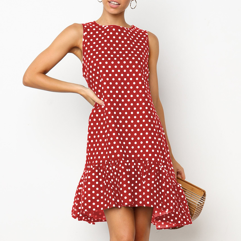 

Polka Dots Ruffled Sleeveless Dress