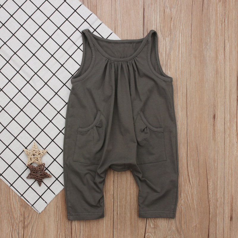 

Stylish Solid Pocket Design Sleeveless Jumpsuit for Baby Girl