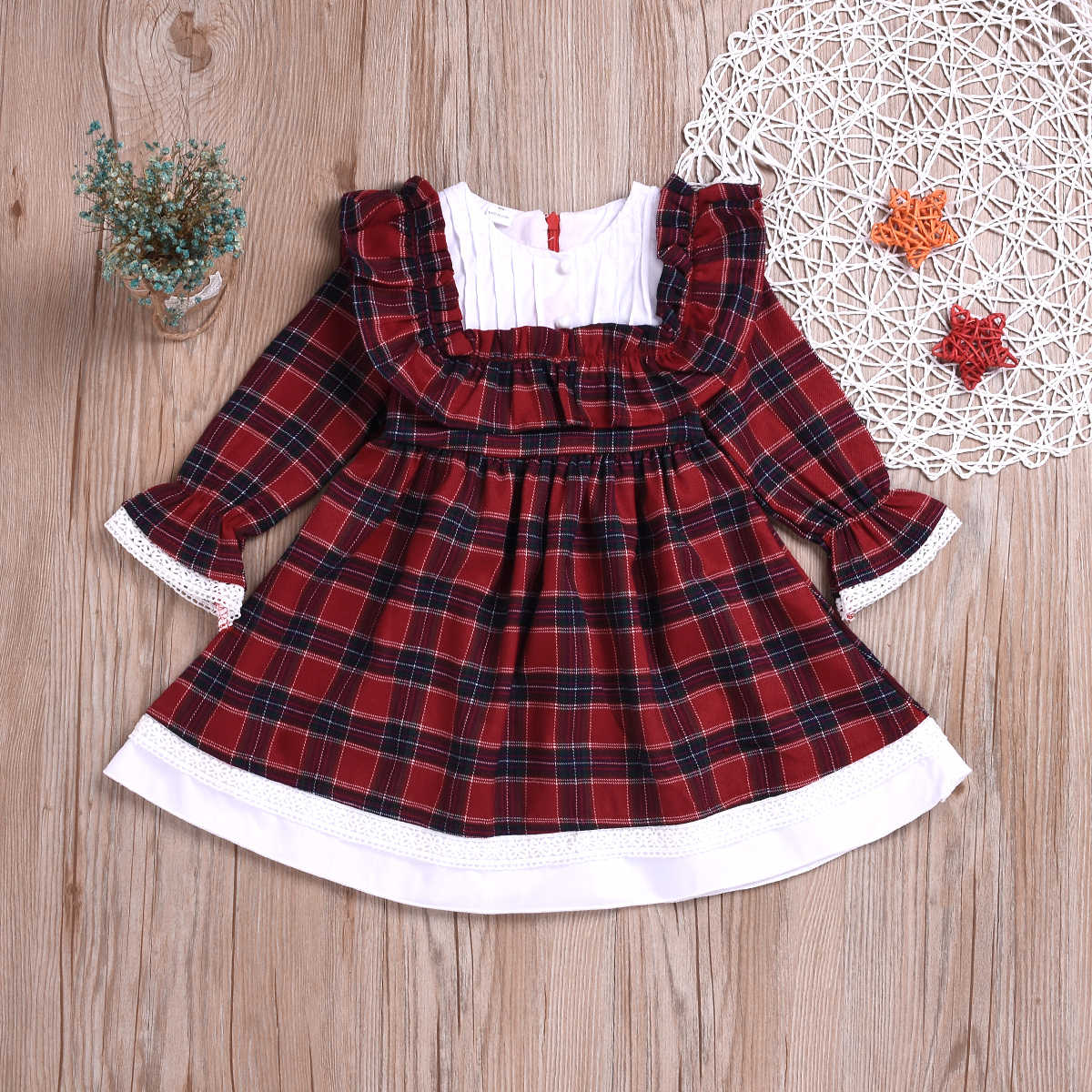 

Baby / Toddler Girl Plaid Pleated Flare-sleeve Dress