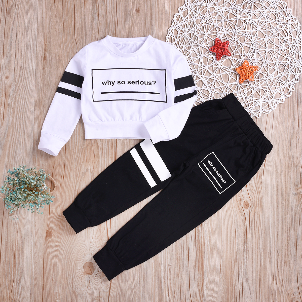 

Baby / Toddler Letter Print Top and Striped Pants Set