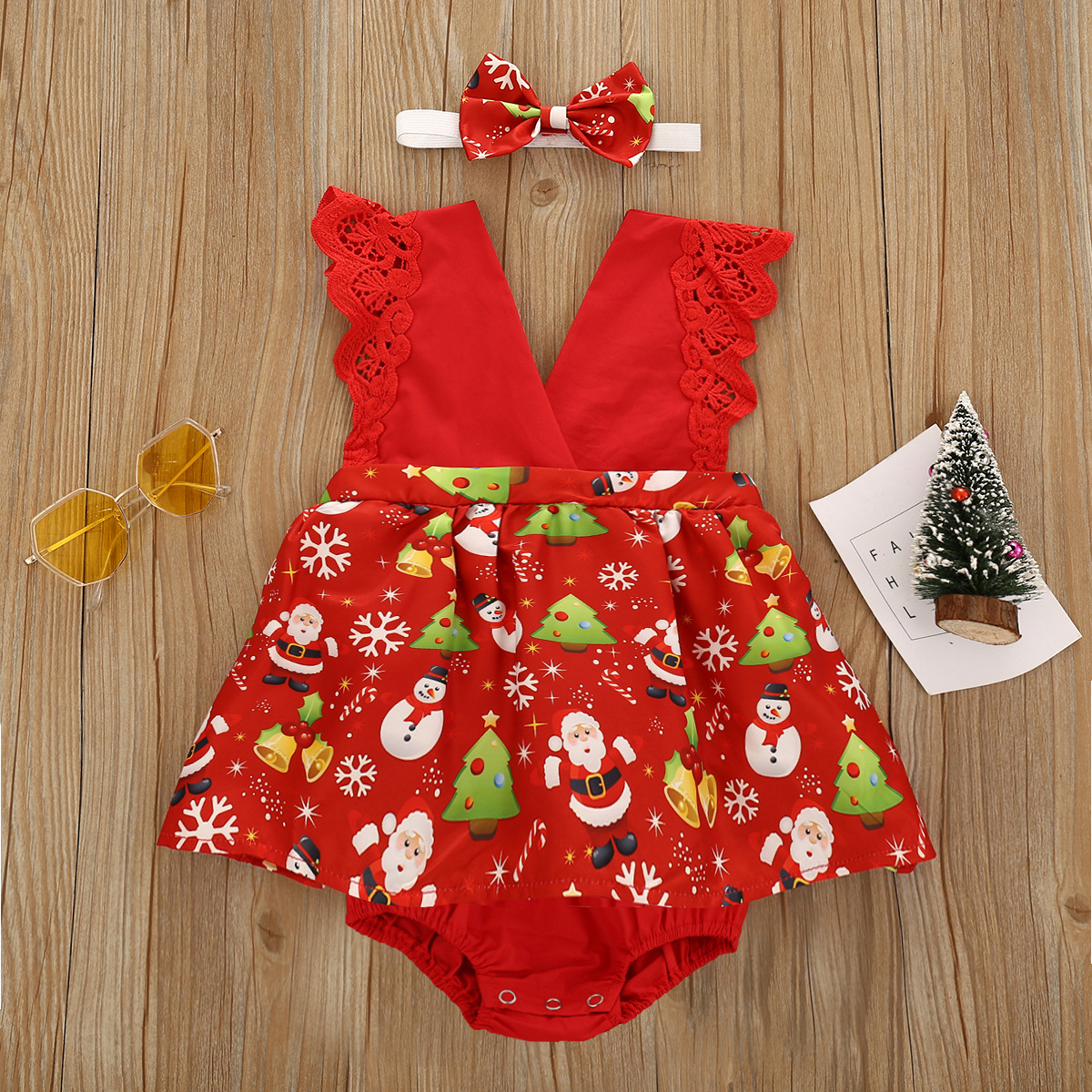 

2-piece Baby Christmas Lace Romper and Headband