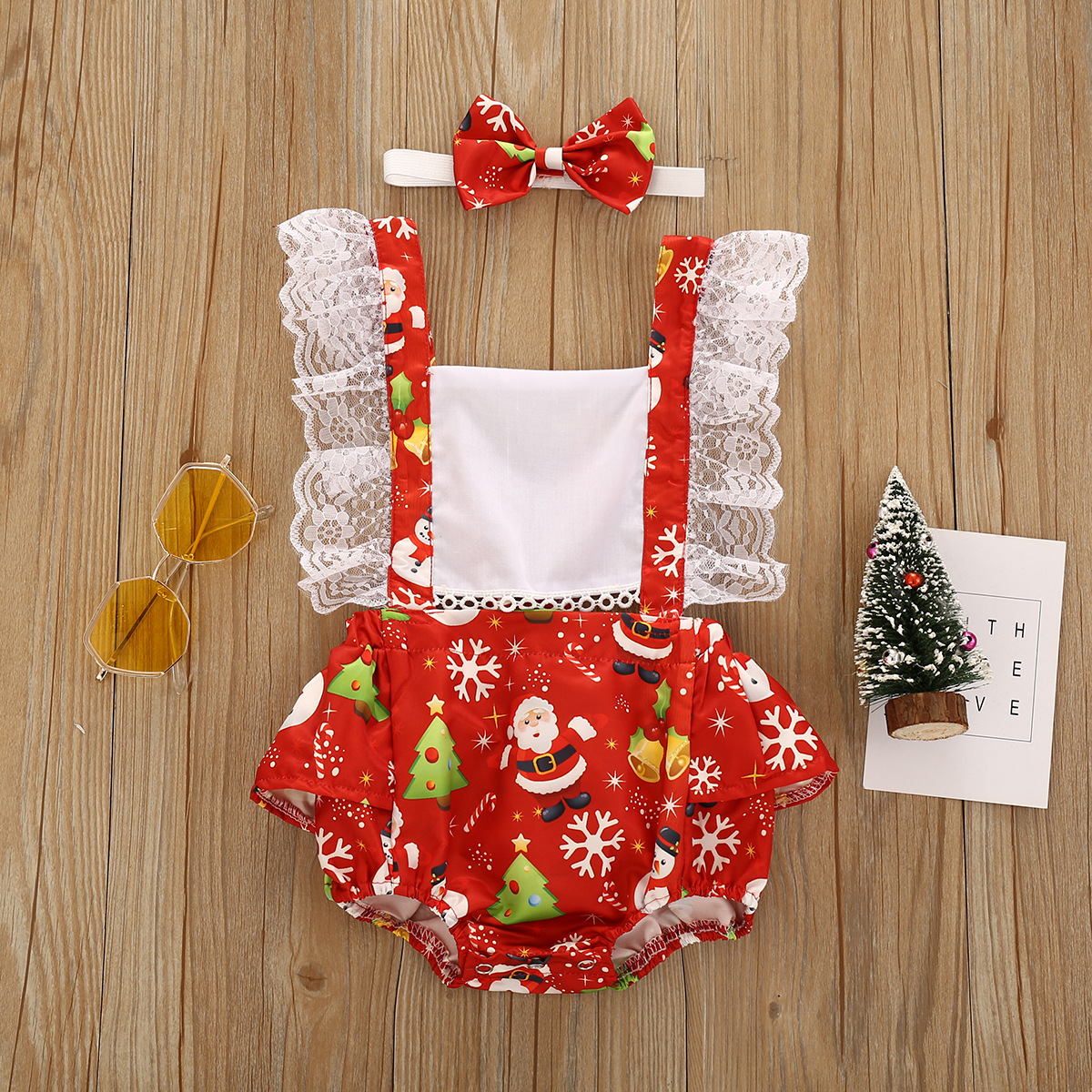 

2-piece Baby Christmas Lace Romper and Headband