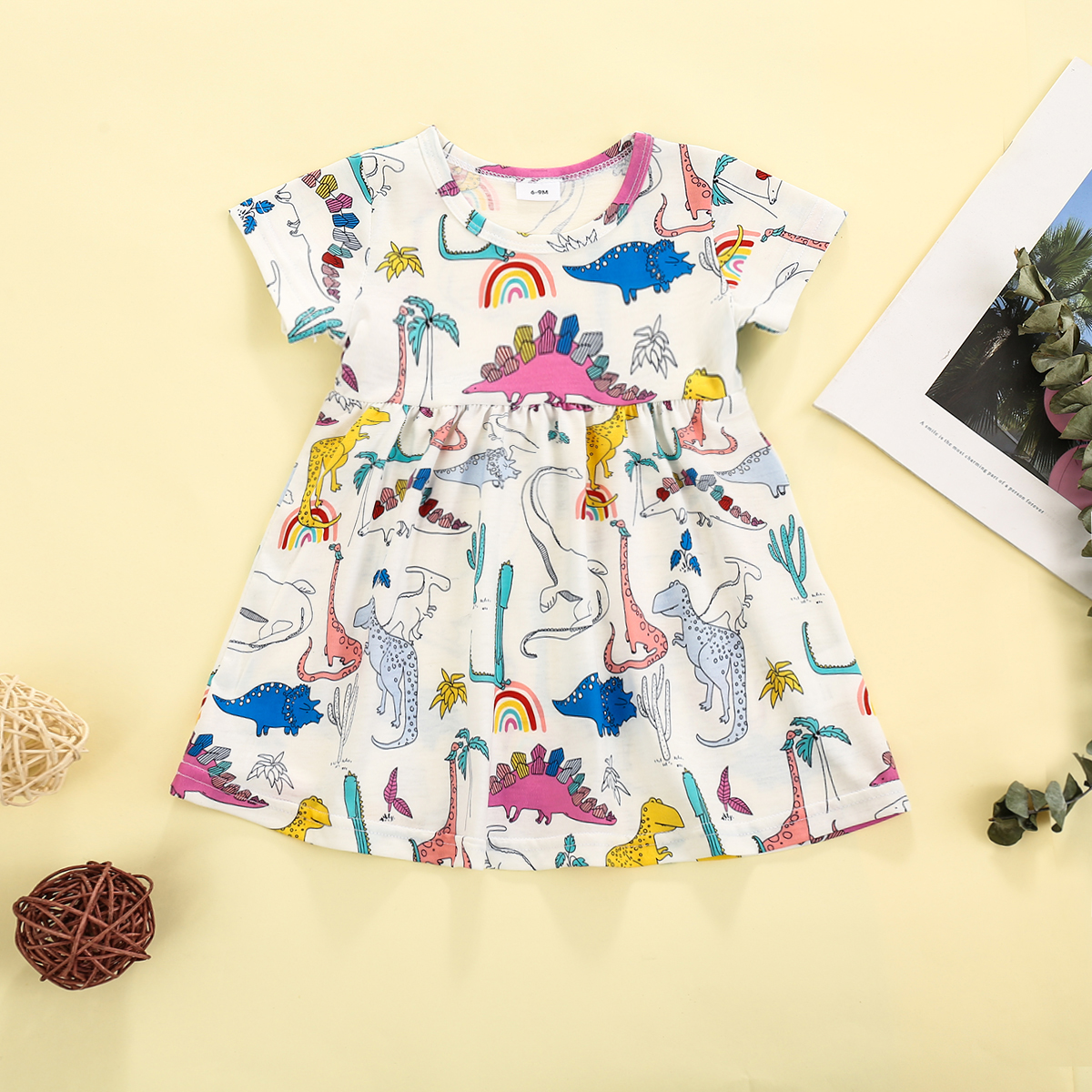

1pc Baby Girl Short-sleeve Cotton Animal & Dinosaur casual Dress