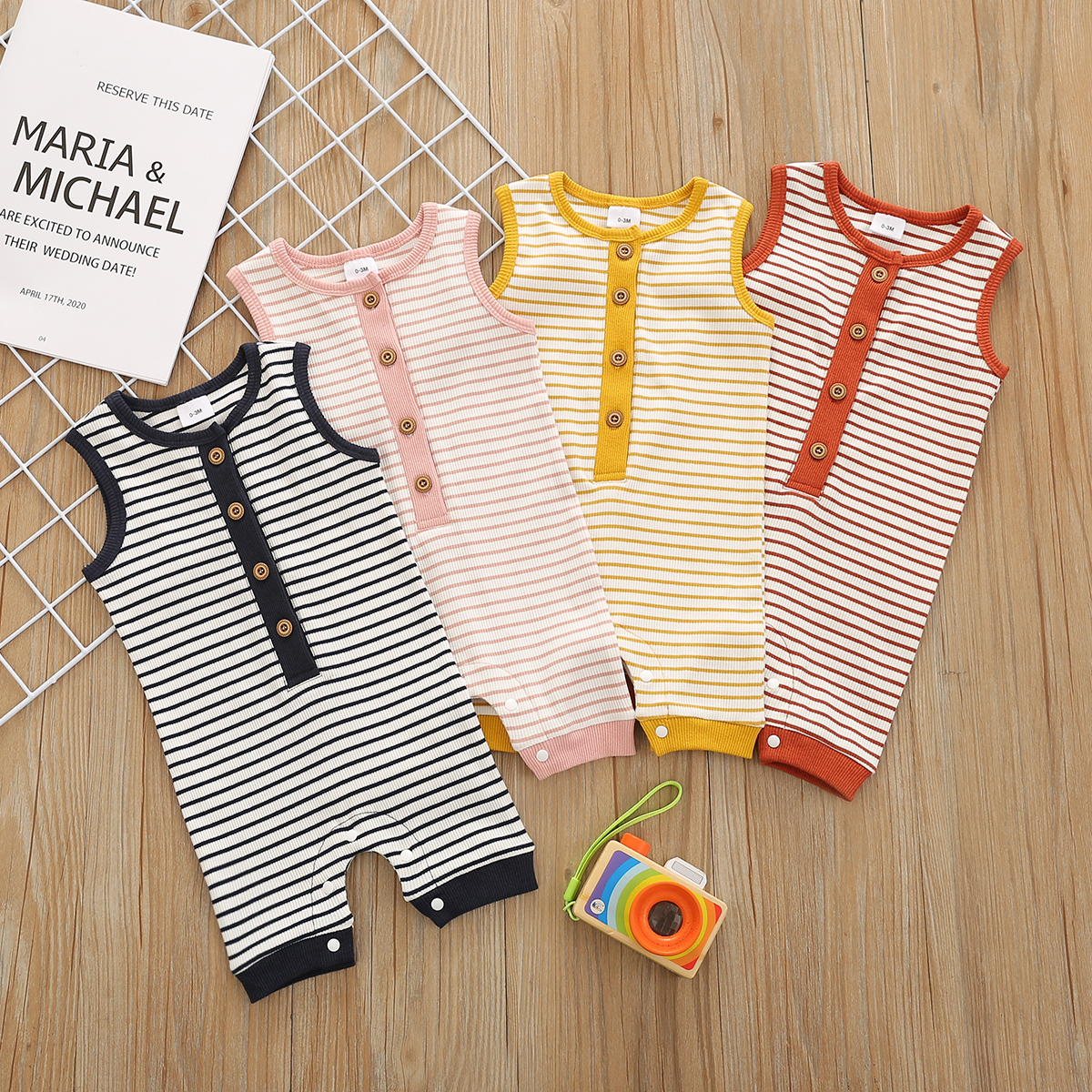 

Ribbed Casual Striped Sleeveless Baby Jumpsuit