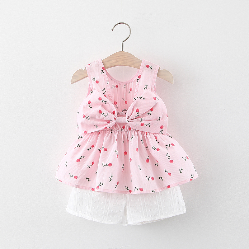 

Baby Girl Sweet Cherry Top and Solid Shorts Set