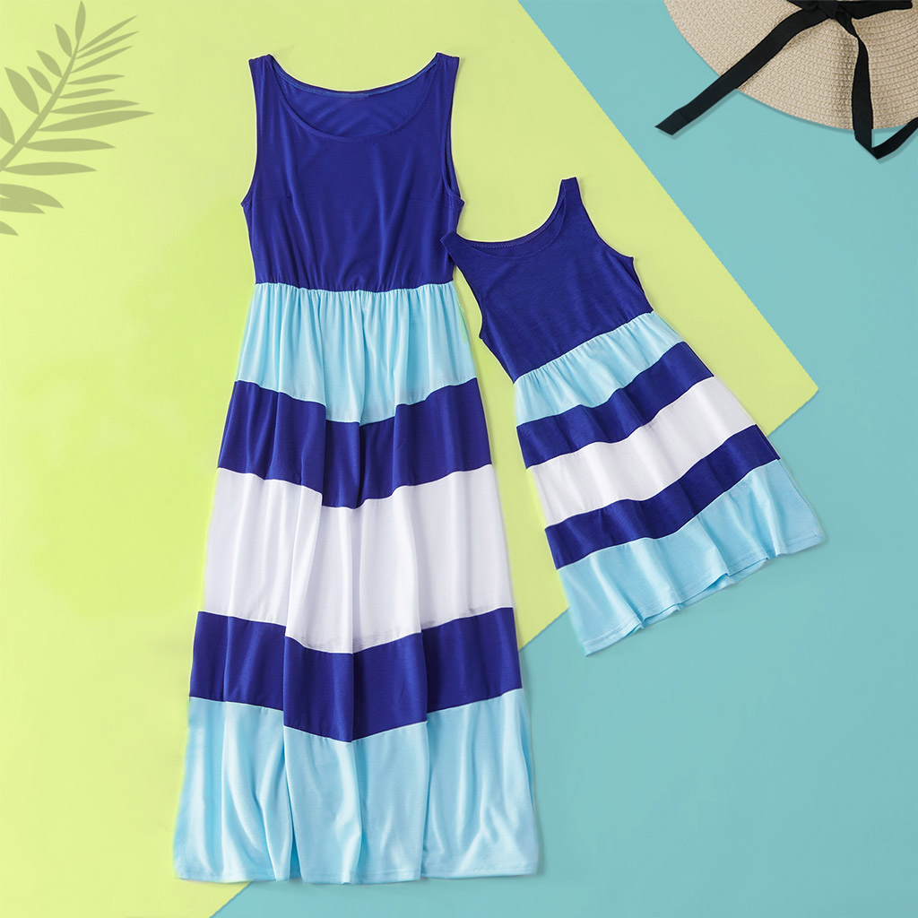 

Stitching Striped Matching Dresses