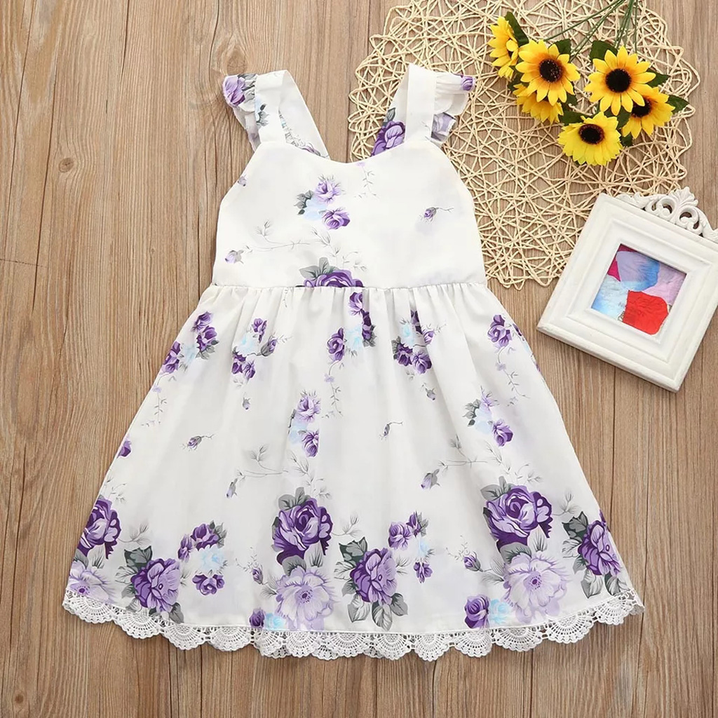 

Pretty Flower Print Lace Design Flounced Sleeveless Dress