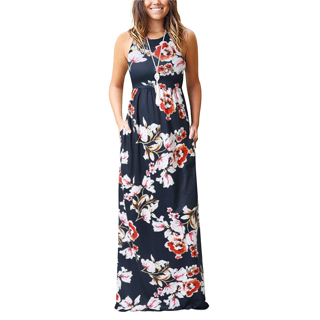 

Stylish Floral Design Sleeveless Maxi Dress