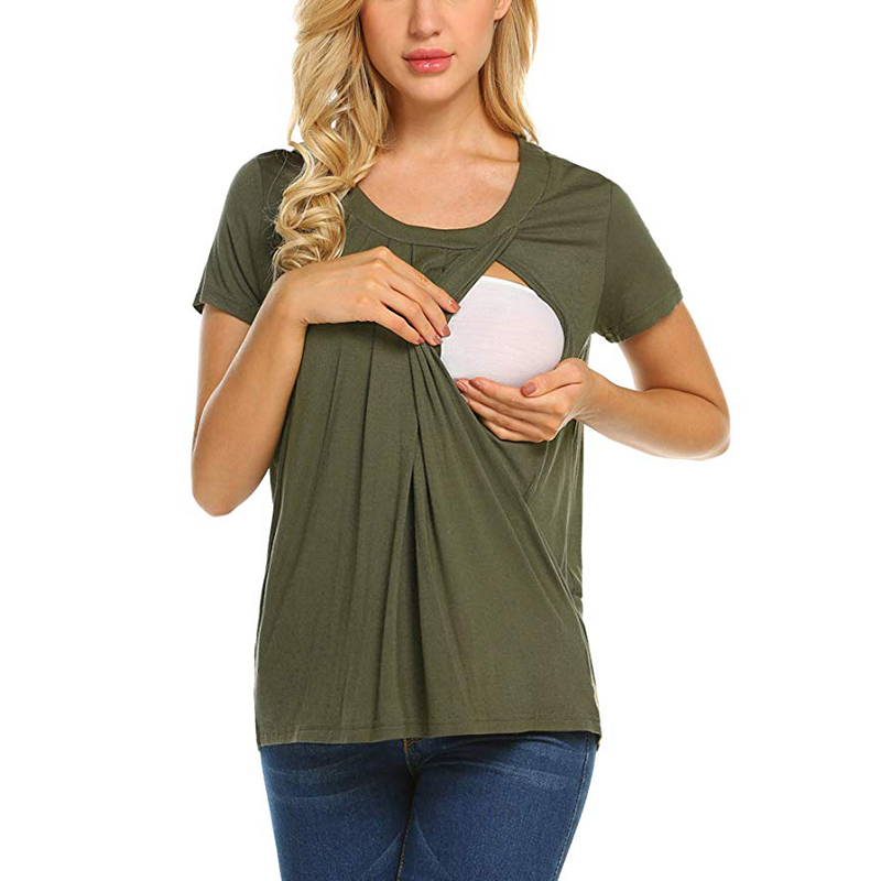 

Trendy Pleated Short-sleeve Nursing Top