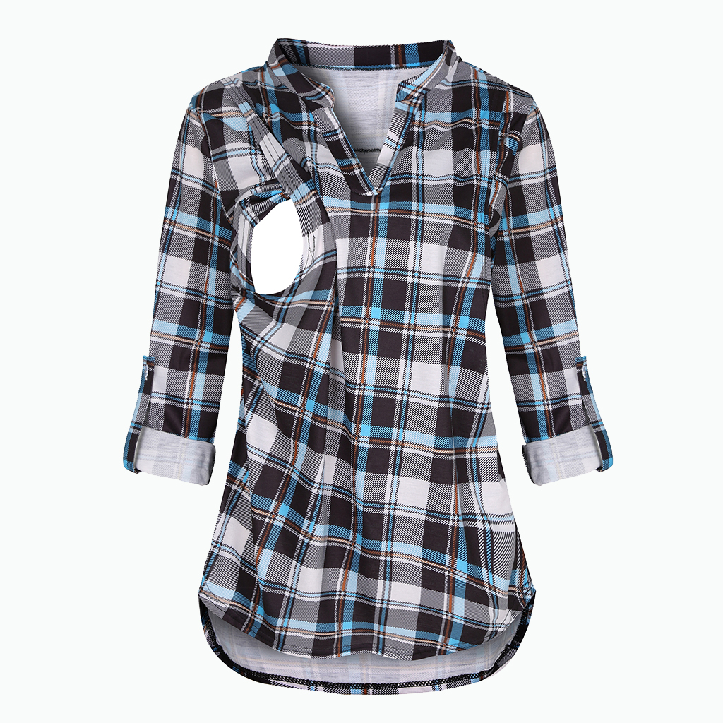

Casual Plaid Long-sleeve Nursing Top