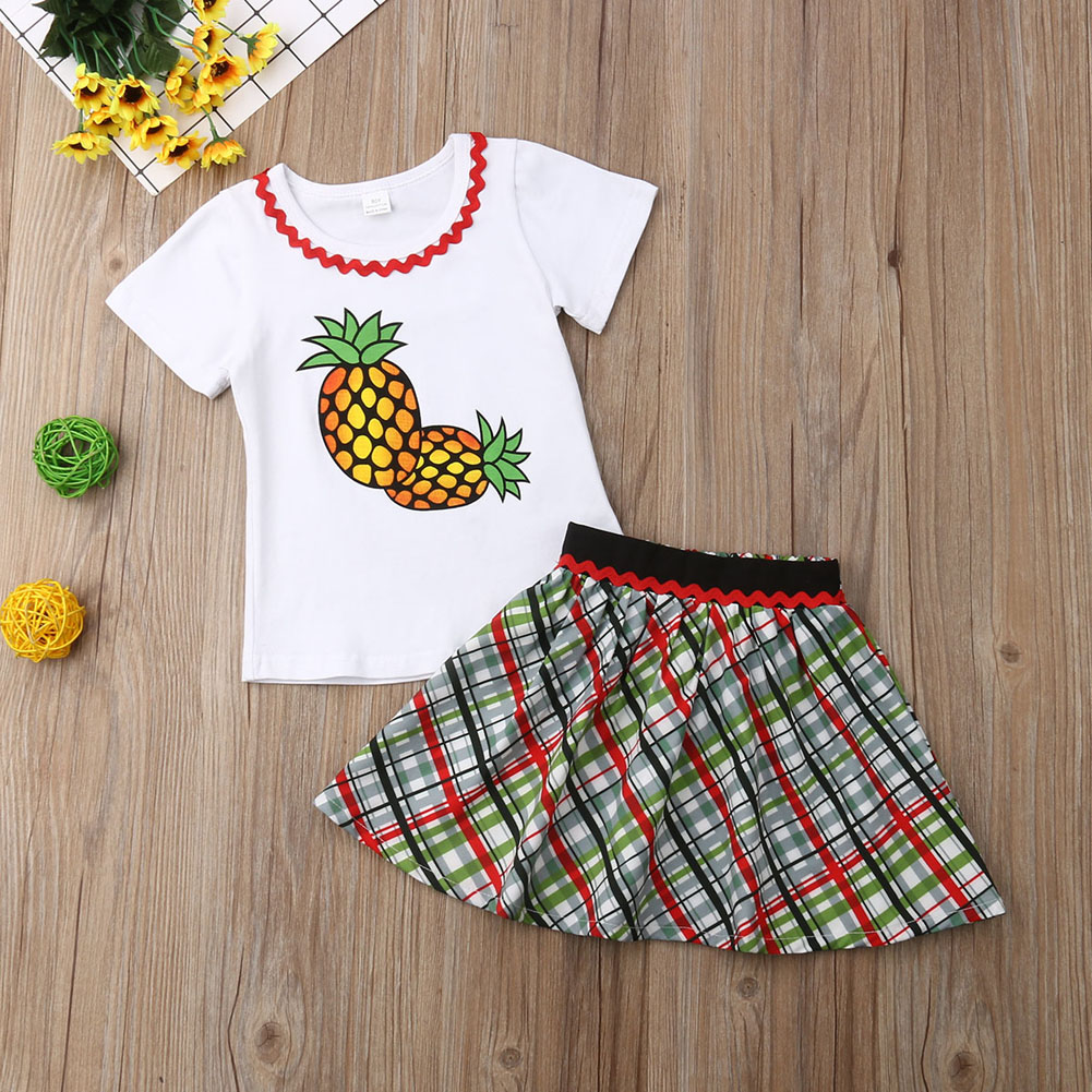 

Pineapple Print Tee and Plaid Skirt Set