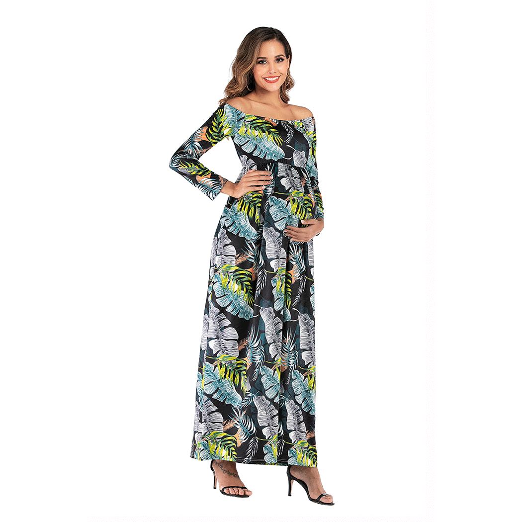 

Stylish Printed Long-sleeve Maternity Maxi Dress