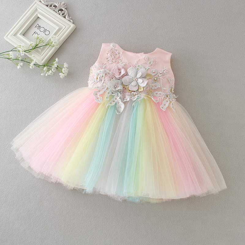 

Baby Girl's Flower Lace Decor Colorful Tulle Party Dress