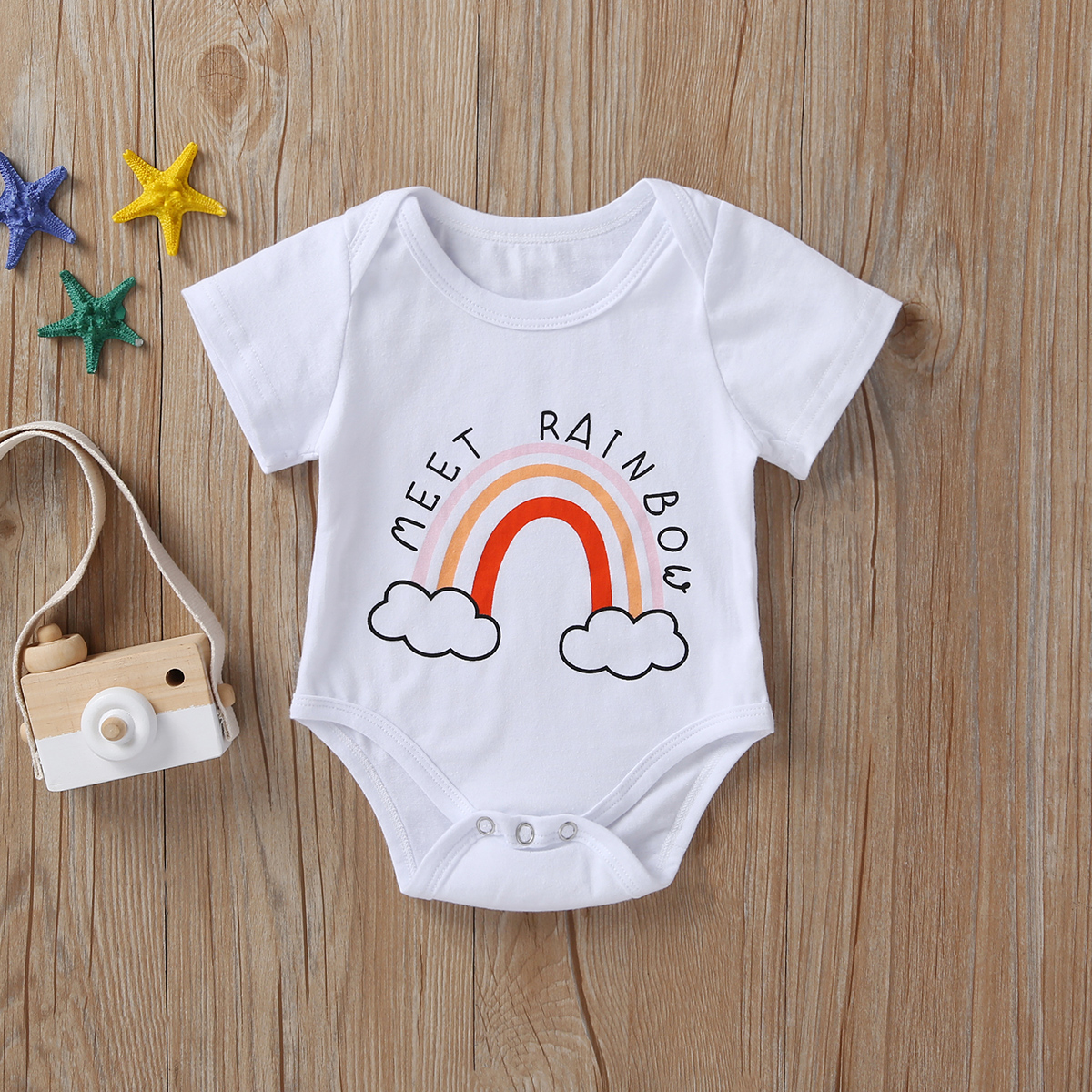 

Baby Comfortable Rainbow Print Short-sleeve Romper