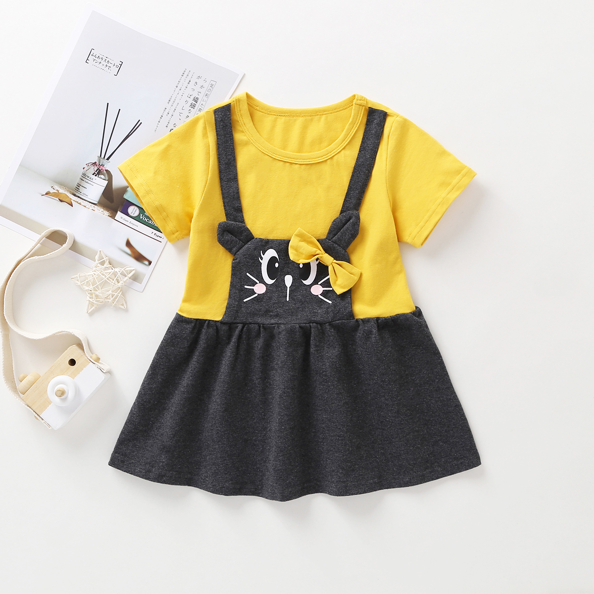 

Baby Girl Cat Print Short-sleeve Dress