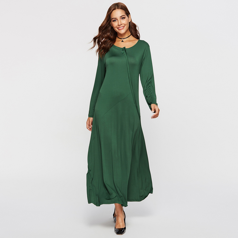 

Round collar Dark Green Normal shoulder Slip Maxi Dress