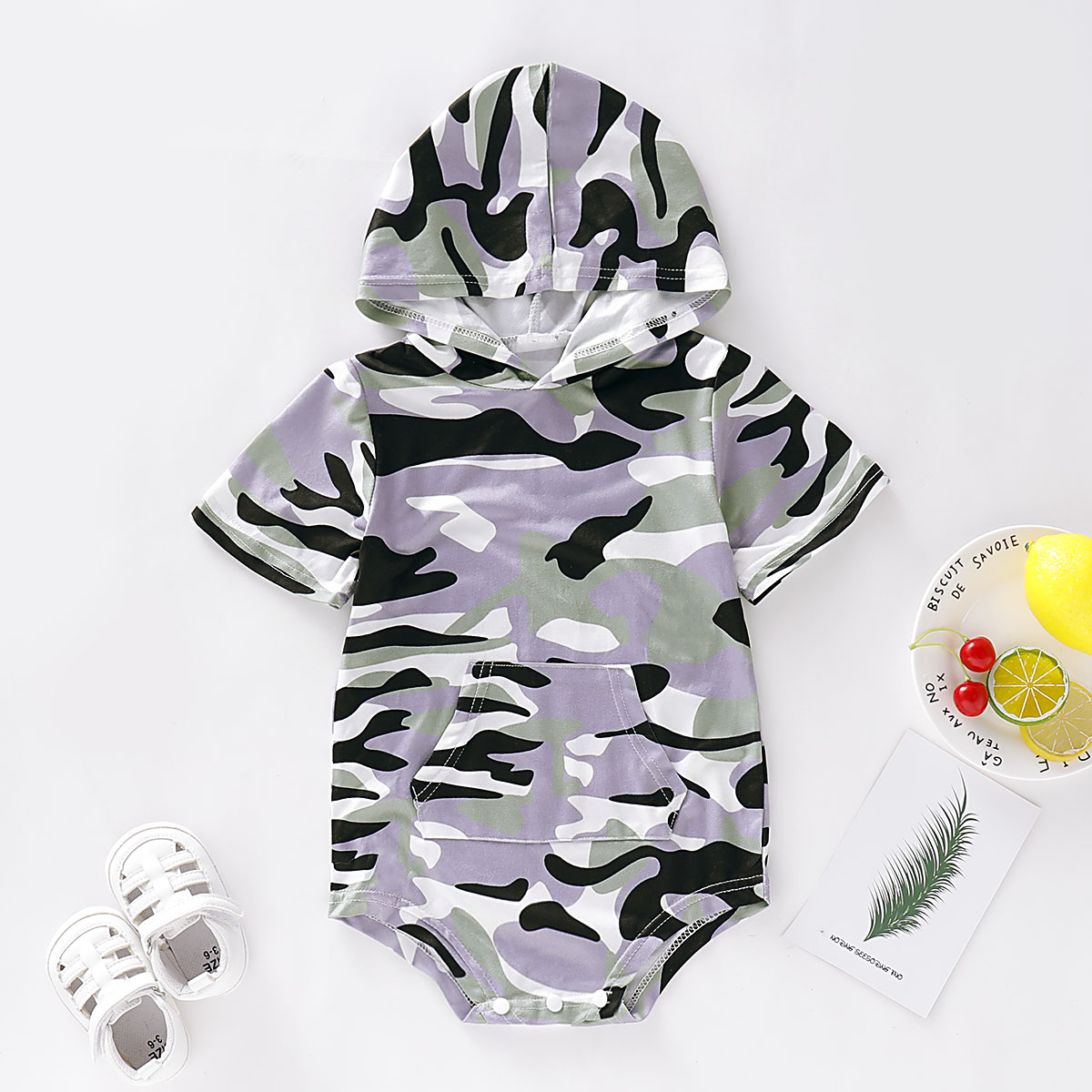 

Baby Camouflage Style Hooded Short-sleeve Romper