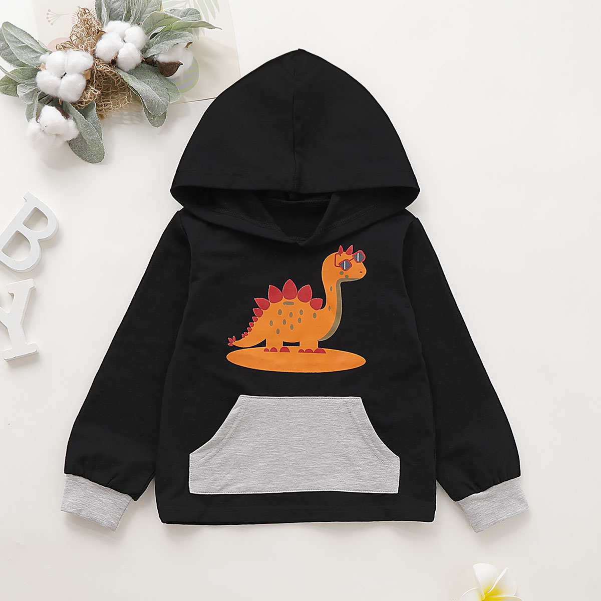 

Baby / Toddler Dino Print Colorblock Long-sleeve Hoodie