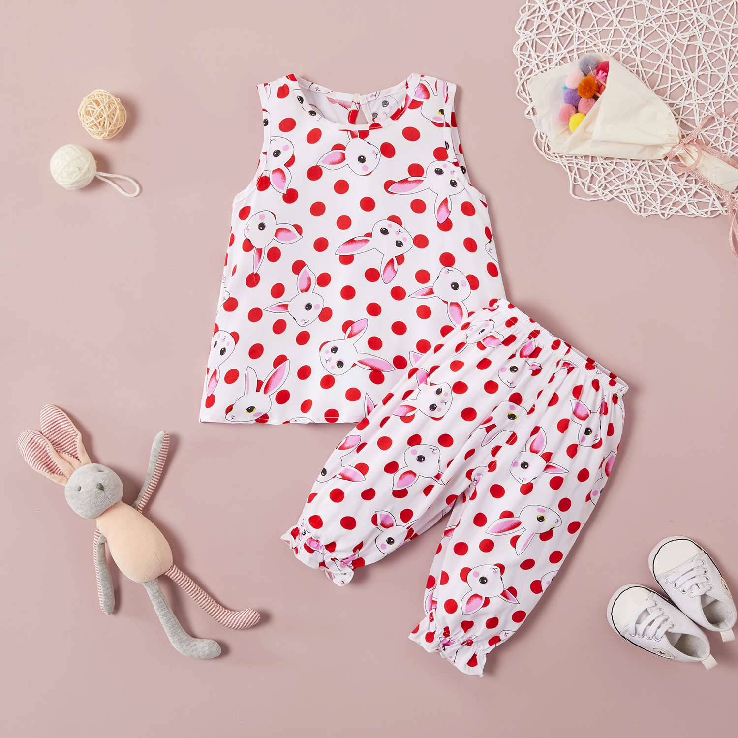 

2-piece Baby / Toddler Girl Rabbit Print Sleeveless Top and Pants Set