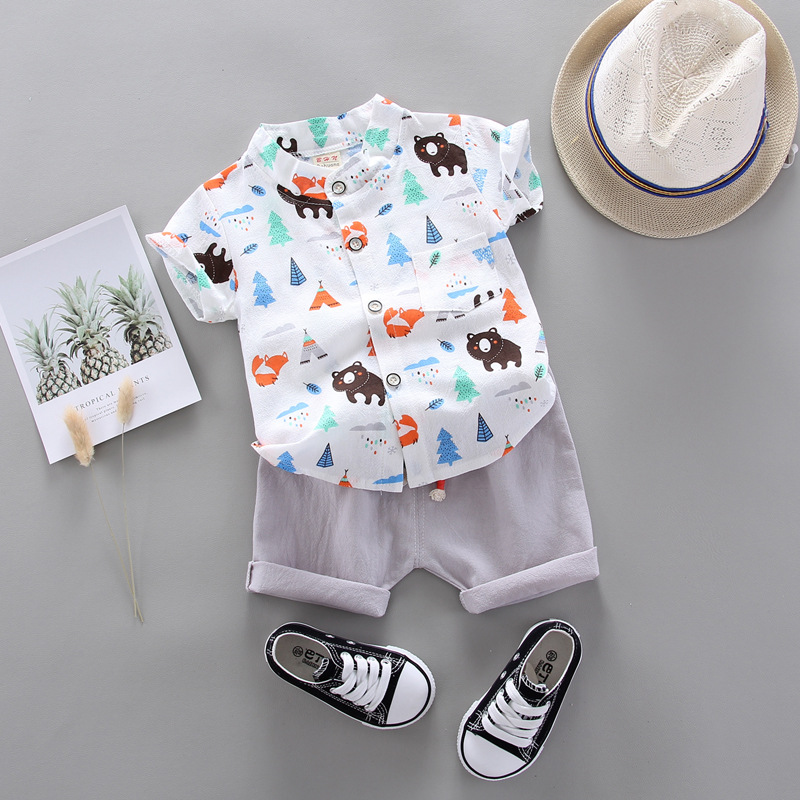 

Baby Casual Cartoon Pattern Print Shirt and Shorts Set