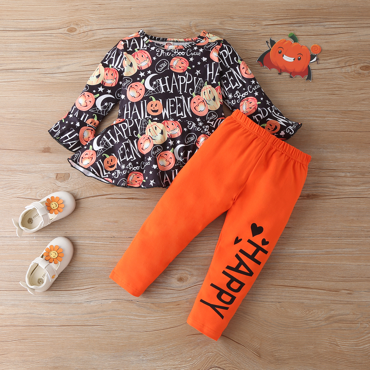 

2-piece Baby / Toddler Halloween Flounced Top and Letter Pants Set
