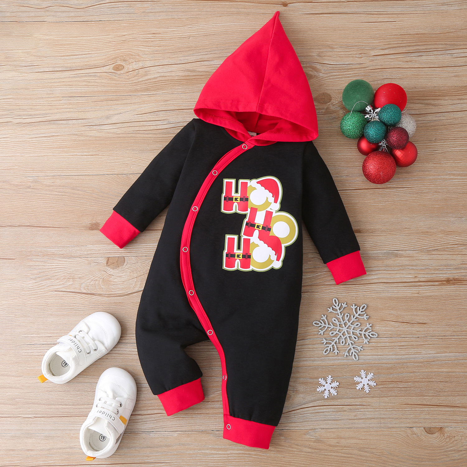 

Baby Christmas Letter Hooded Jumpsuit