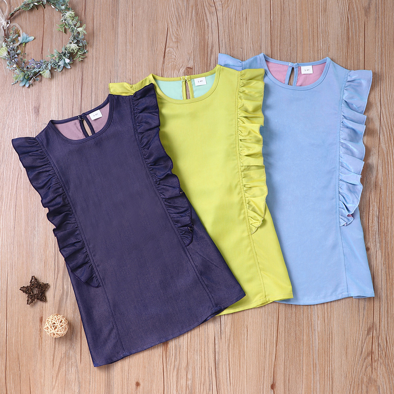 

Toddler Girl Elegant Ruffled Sleeveless Solid Top