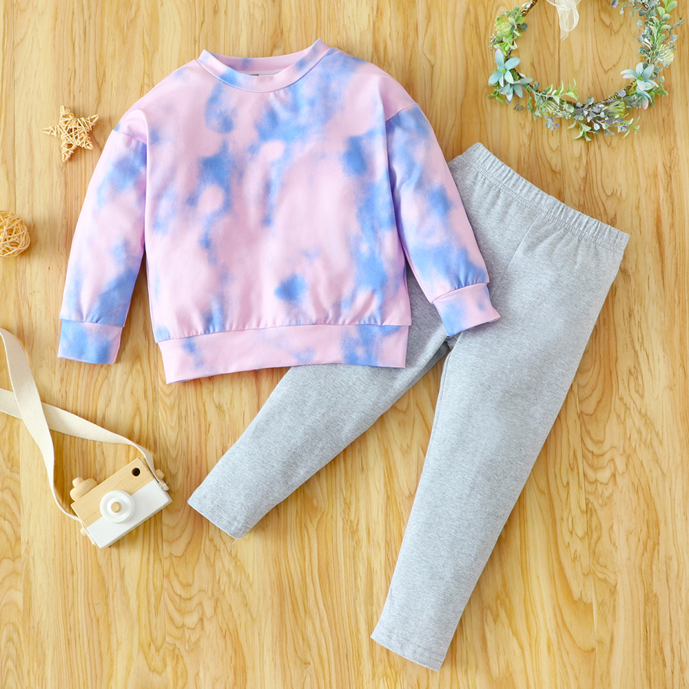 

2-piece Toddler Girl Tie Dye Pullover and Grey Pants Set