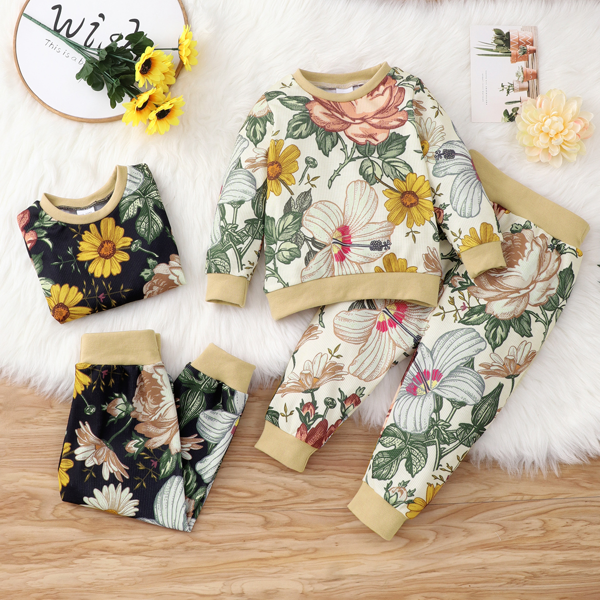 

2-piece Toddler Girl Long-sleeve Floral Print Top and Pants Set