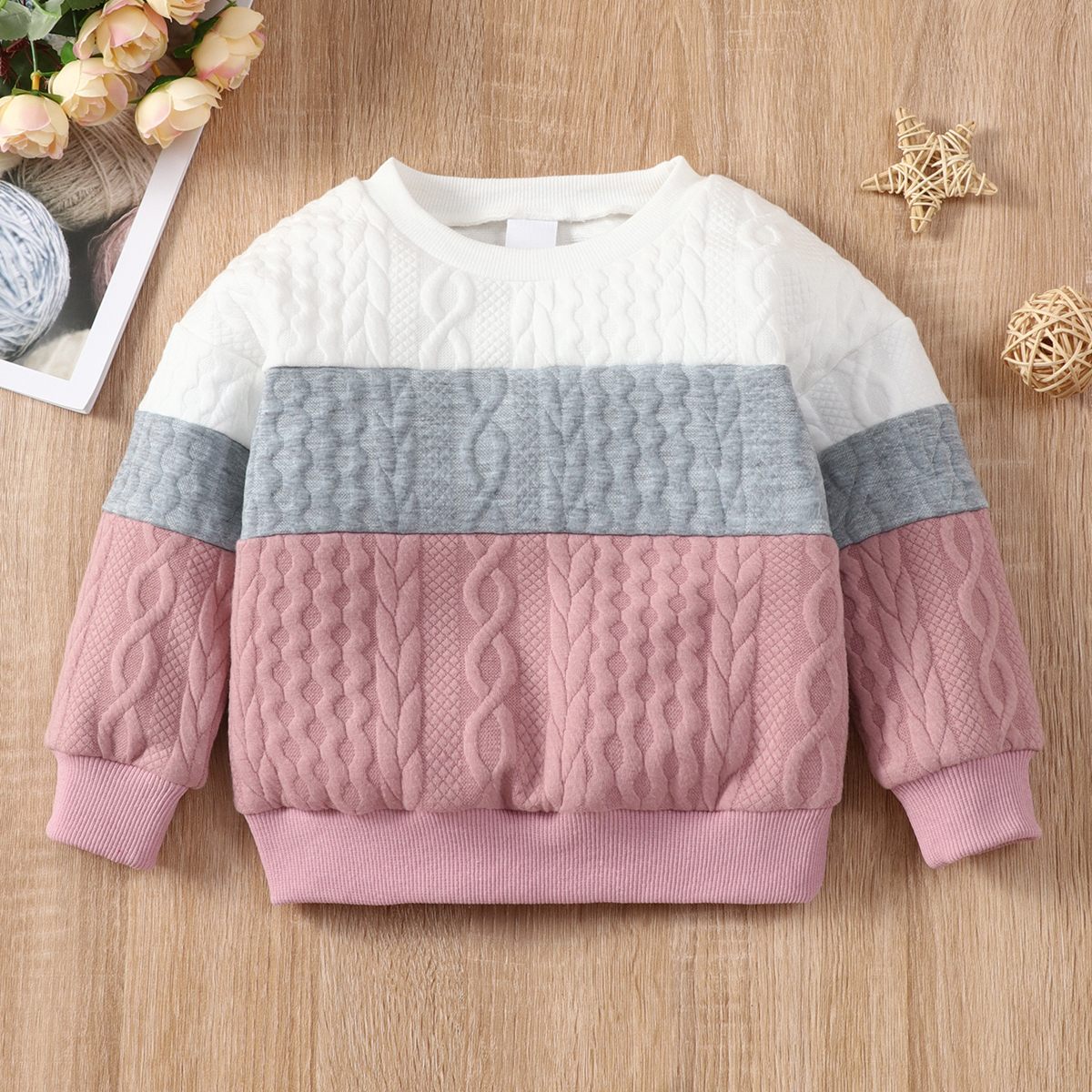 

Toddler Girl Colorblock Cable Knit Textured Pullover Sweatshirt