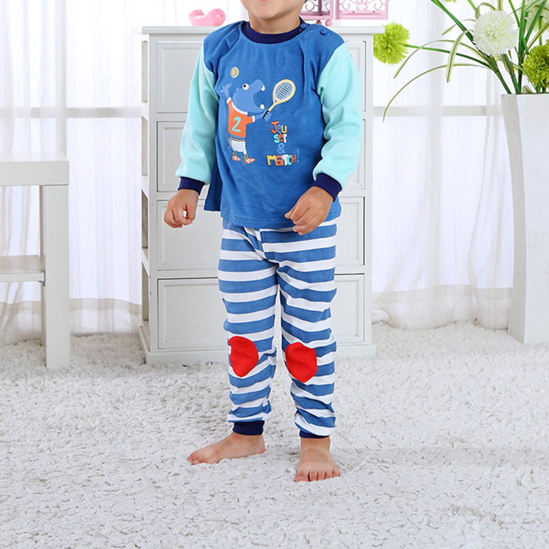 

Casual Print Hippopotamus Long-sleeve Top and Striped Pants Set