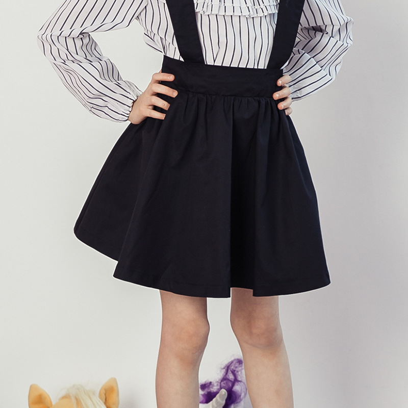 

Girl's Trendy Solid Strap Skirt in Black