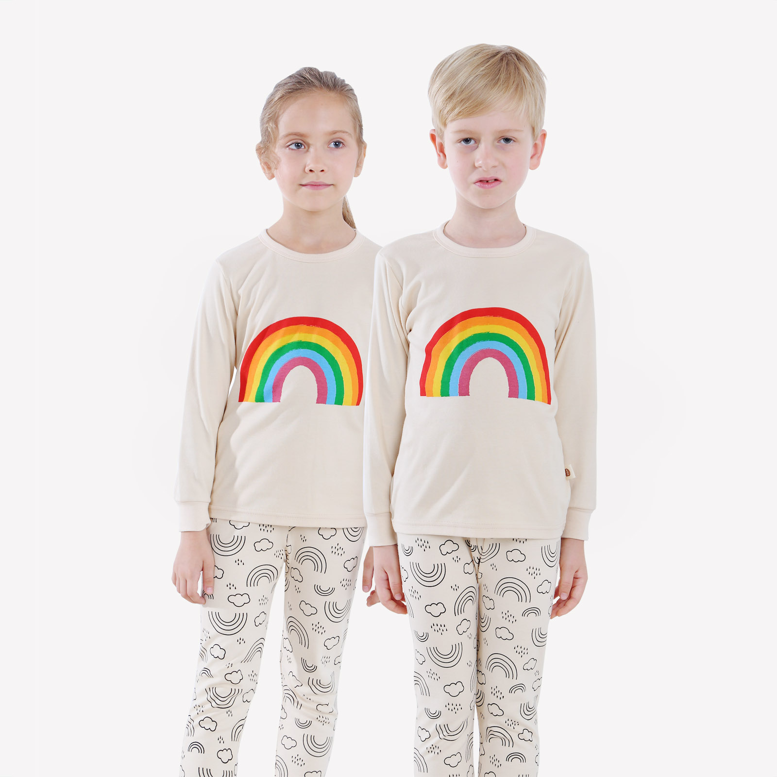 

Pure Cotton Print Rainbow Long-sleeve Top and Print Pants Set