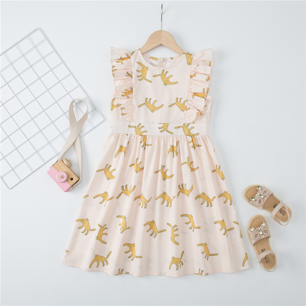 

Fashionable Kid Girl Animal Print Flounced Sleeveless Dress