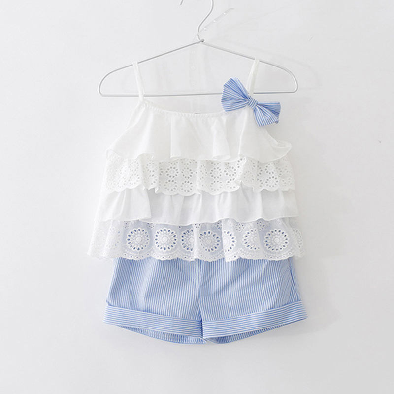 

Pretty Ruffled Bowknot Decor Tank Top and Striped Shorts Set for Toddler Girl and Girl