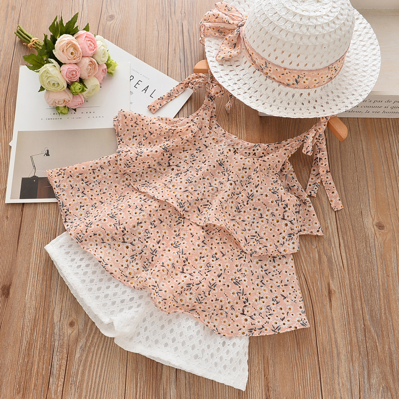 

Ruffle Strap Blouse and Shorts and Hat Set