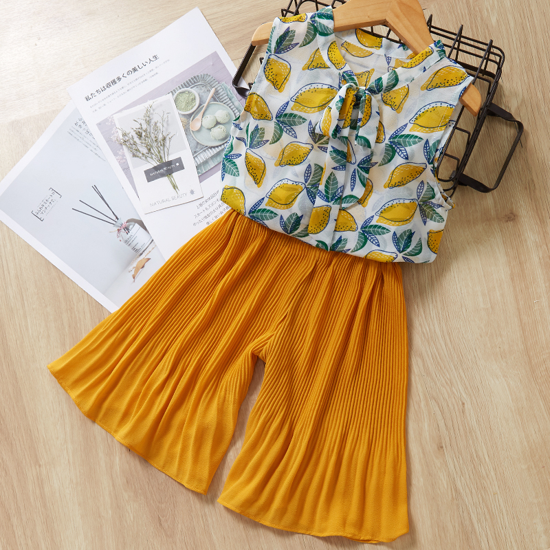 

Baby / Toddler Bow Decor Lemon Sleeveless Top and Solid Pants Set