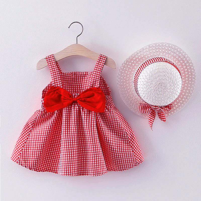 

Baby Plaid Dresses with Straw Hat
