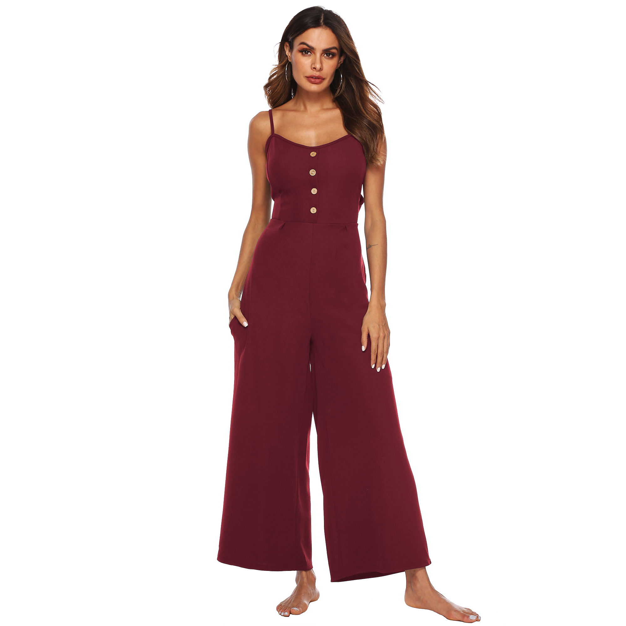 

Chic Solid Backless Strap Jumpsuit