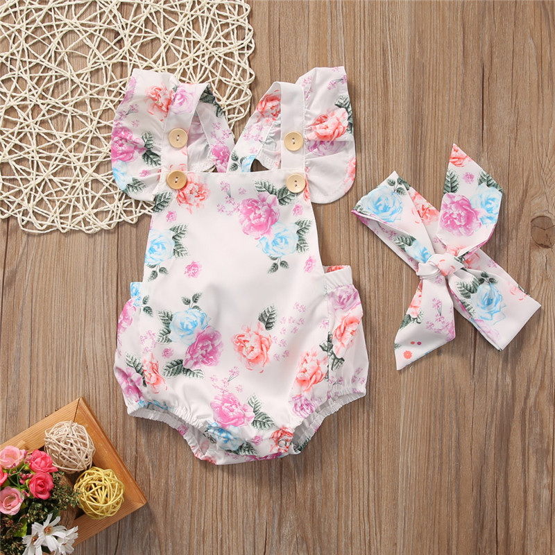 

Pretty Floral Sleeveless Bodysuit and Headband Set for Baby