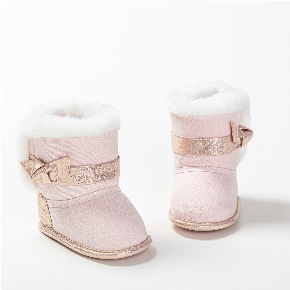 

Toddler Solid Glittery Bowknot Fluff Cotton Snow Boots