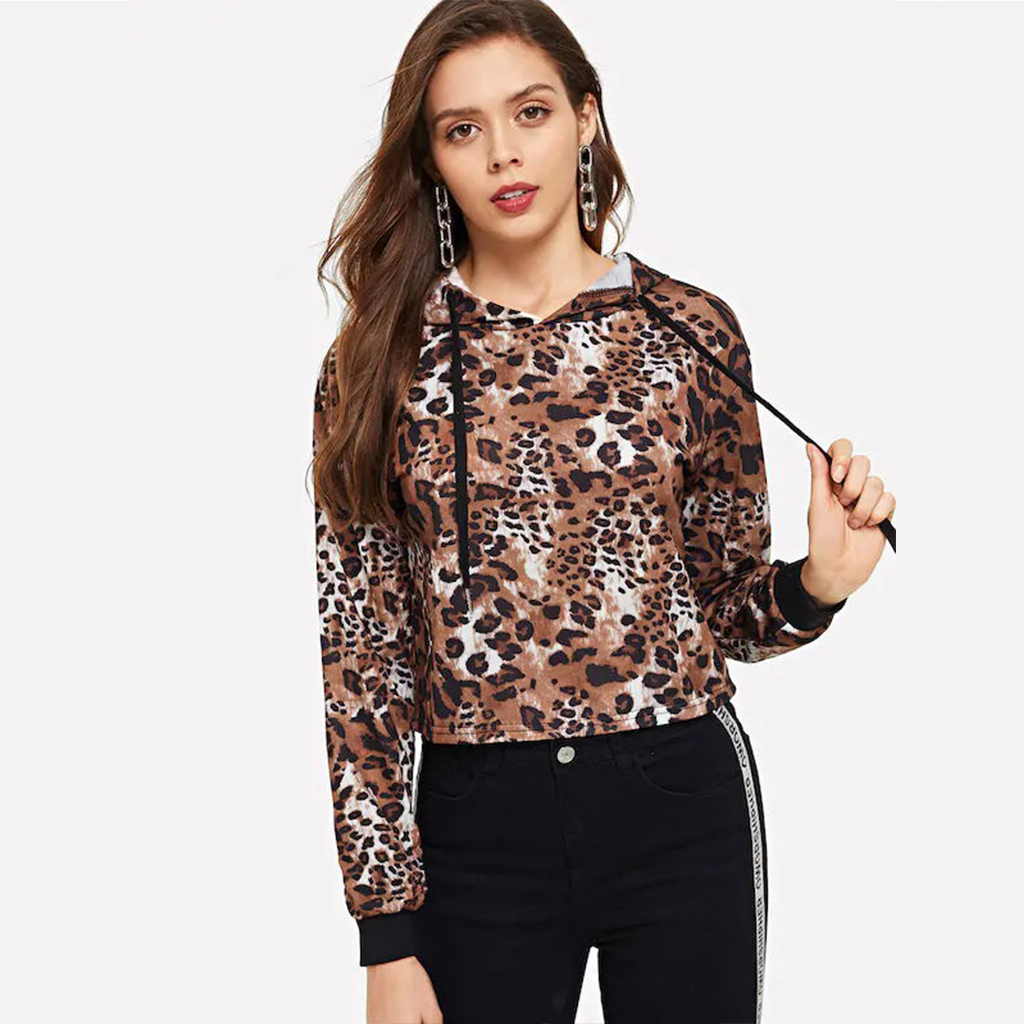 

Chic Leopard Print Long-sleeve Hoodie
