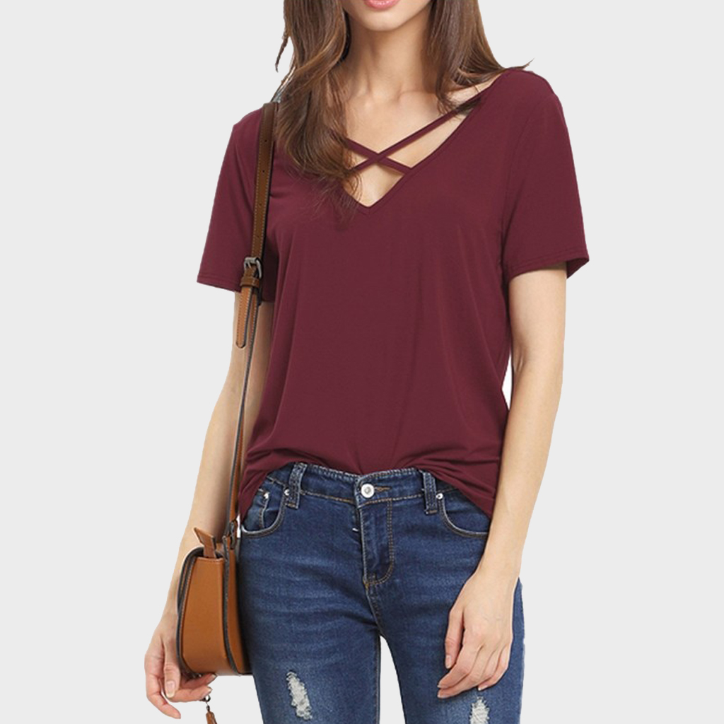 

Trendy V-neck Crisscross Tee