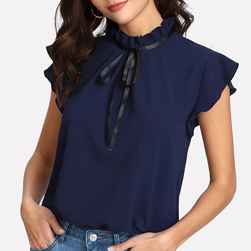 

Sweet Bowknot Ruffle-sleeve Blouse