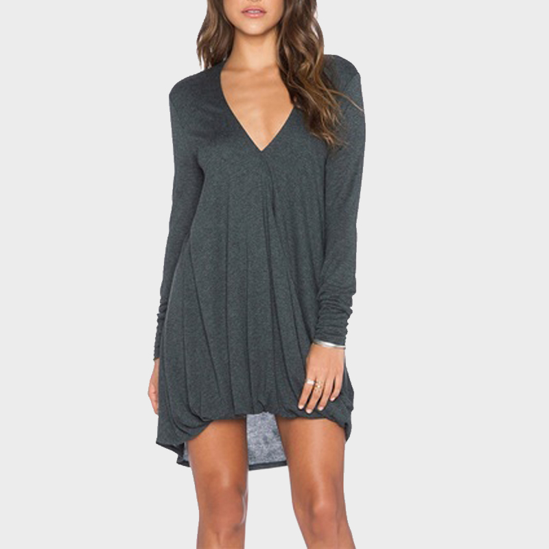 

Solid High-low Long-sleeve Dress