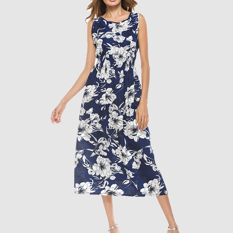 

Pretty Flower Sleeveless Maxi Dress