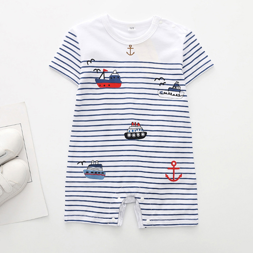 

Chic Boats Graphic Striped Short-sleeve Romper for Baby Boy