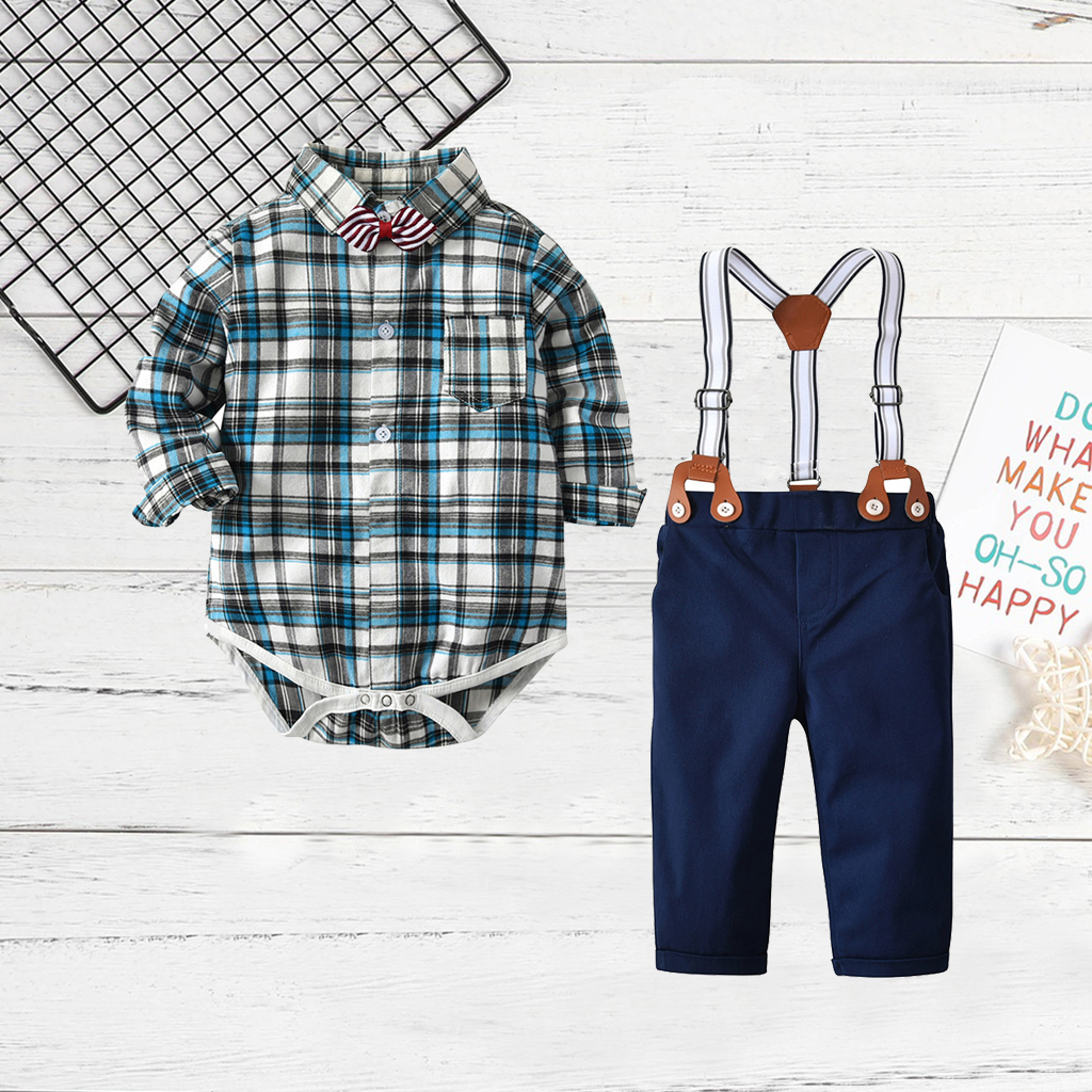 

Baby Boy's Plaid Bodysuit and Suspender Pants
